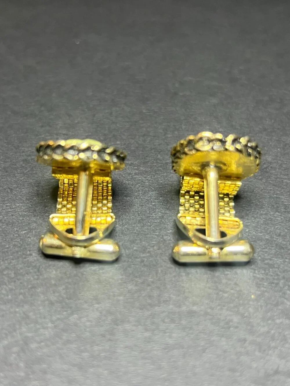 Vintage Gold Tone & Black Cameo Ram Goat Aries Zodiac Mesh Wrap Cufflinks